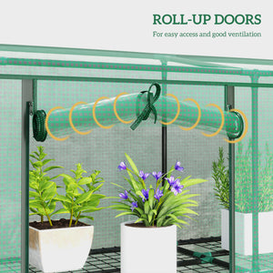 Lean-to Mini Greenhouse with 3 Tier Shelves, Portable Garden Hot House with 3 Roll-Up Doors for Indoor Outdoor, 84.6"x18.1"x56.7", Green