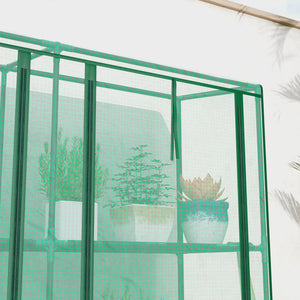 Lean-to Mini Greenhouse with 3 Tier Shelves, Portable Garden Hot House with 3 Roll-Up Doors for Indoor Outdoor, 84.6"x18.1"x56.7", Green