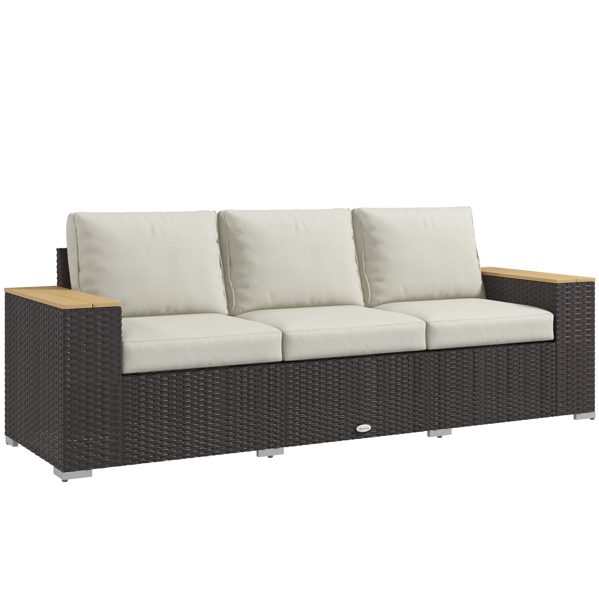 Outsunny 3-Seat Outdoor PE Wicker Sofa with Cushions, Wide