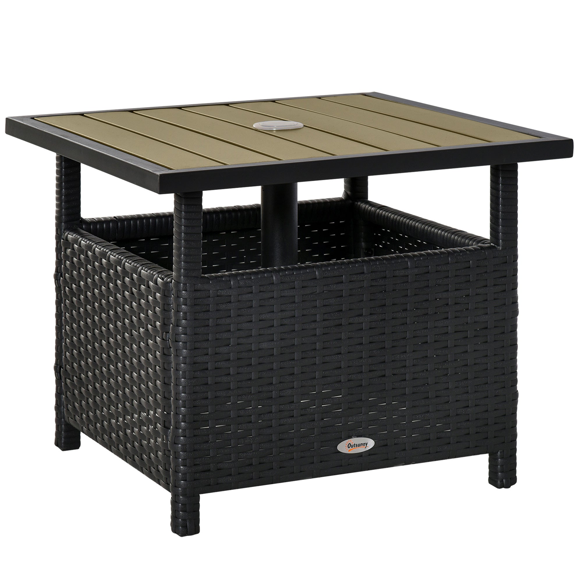 iwicker patio square steel dining table with umbrella hole Outsunny 22" Square Steel PE Rattan Wicker Table with Umbrella Hole for Outdoor  Patio, Black
