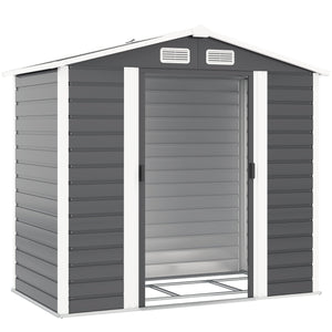 7 x 4ft Garden Shed, Easy to Assemble, Upgraded Galvanised Steel Frame with Foundation Kit, Double Doors with Lock, Outdoor Metal Shed with Vents and Gloves, Garden Storage Shed, Dark Grey