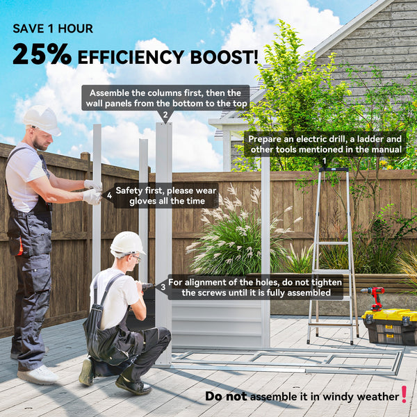 7 x 4ft Garden Shed, Easy to Assemble, Upgraded Galvanised Steel Frame with Foundation Kit, Double Doors with Lock, Outdoor Metal Shed with Vents and Gloves, Garden Storage Shed, Dark Grey