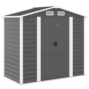 7 x 4ft Garden Shed, Easy to Assemble, Upgraded Galvanised Steel Frame with Foundation Kit, Double Doors with Lock, Outdoor Metal Shed with Vents and Gloves, Garden Storage Shed, Dark Grey