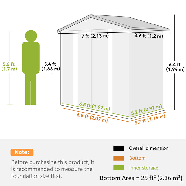 7 x 4ft Garden Shed, Easy to Assemble, Upgraded Galvanised Steel Frame with Foundation Kit, Double Doors with Lock, Outdoor Metal Shed with Vents and Gloves, Garden Storage Shed, Dark Grey