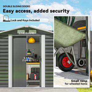 7 x 4ft Garden Shed, Easy to Assemble, Upgraded Galvanised Steel Frame with Foundation Kit, Double Doors with Lock, Outdoor Metal Shed with Vents and Gloves, Garden Storage Shed, Dark Grey