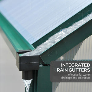 6' x 6' x 6.6' Polycarbonate Greenhouse, Walk-In Green House Kit Garden, Plants Grow, Galvanized Sheet Aluminum Frame with Rain Gutter, Vent and Sliding Door, Green