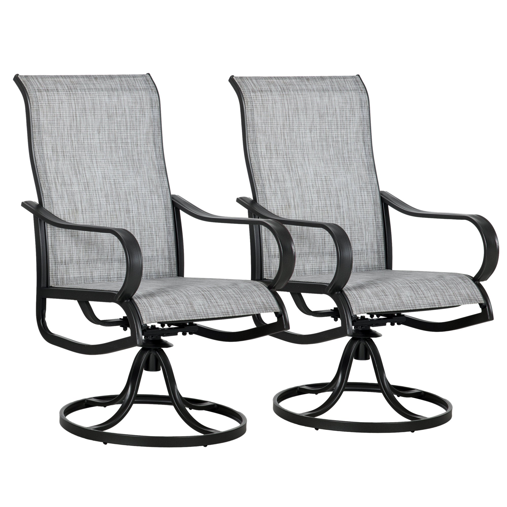 Outsunnny 2-Piece Swivel Patio Dining Chairs, 360° Swivel Rocking Outdoor  Chairs with Curved Armrests, Breathable Mesh Seat S Shape Backrest for