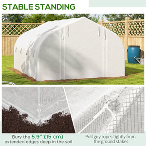 13 x 9.8ft Walk-in Polytunnel Greenhouse, Zipped Roll Up Sidewalls, Mesh Door, 8 Mesh Windows, Tunnel Warm House Tent with PE Cover, Plant Labels and Gloves, White