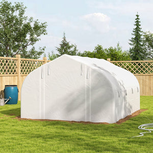 13 x 9.8ft Walk-in Polytunnel Greenhouse, Zipped Roll Up Sidewalls, Mesh Door, 8 Mesh Windows, Tunnel Warm House Tent with PE Cover, Plant Labels and Gloves, White