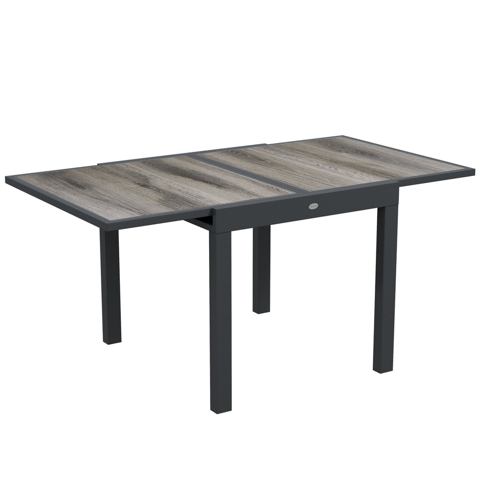 Extending Garden Table, Outdoor Dining Table for 6, Aluminium Frame Rectangular Patio Table with Plastic Board Tabletop,80/160L x 80W x 75H cm, Grey