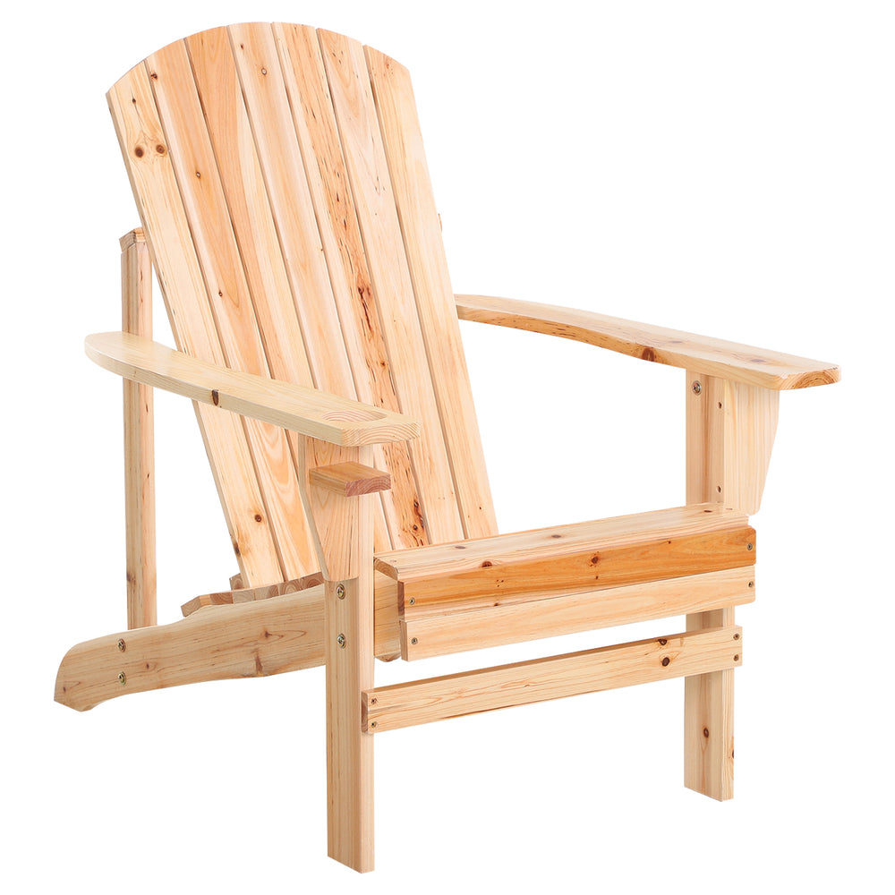 Classic Adirondack Chair Muskoka Chair, Garden Deck Chair with Cup Holder for Patio, Indoor, Backyard, Natural
