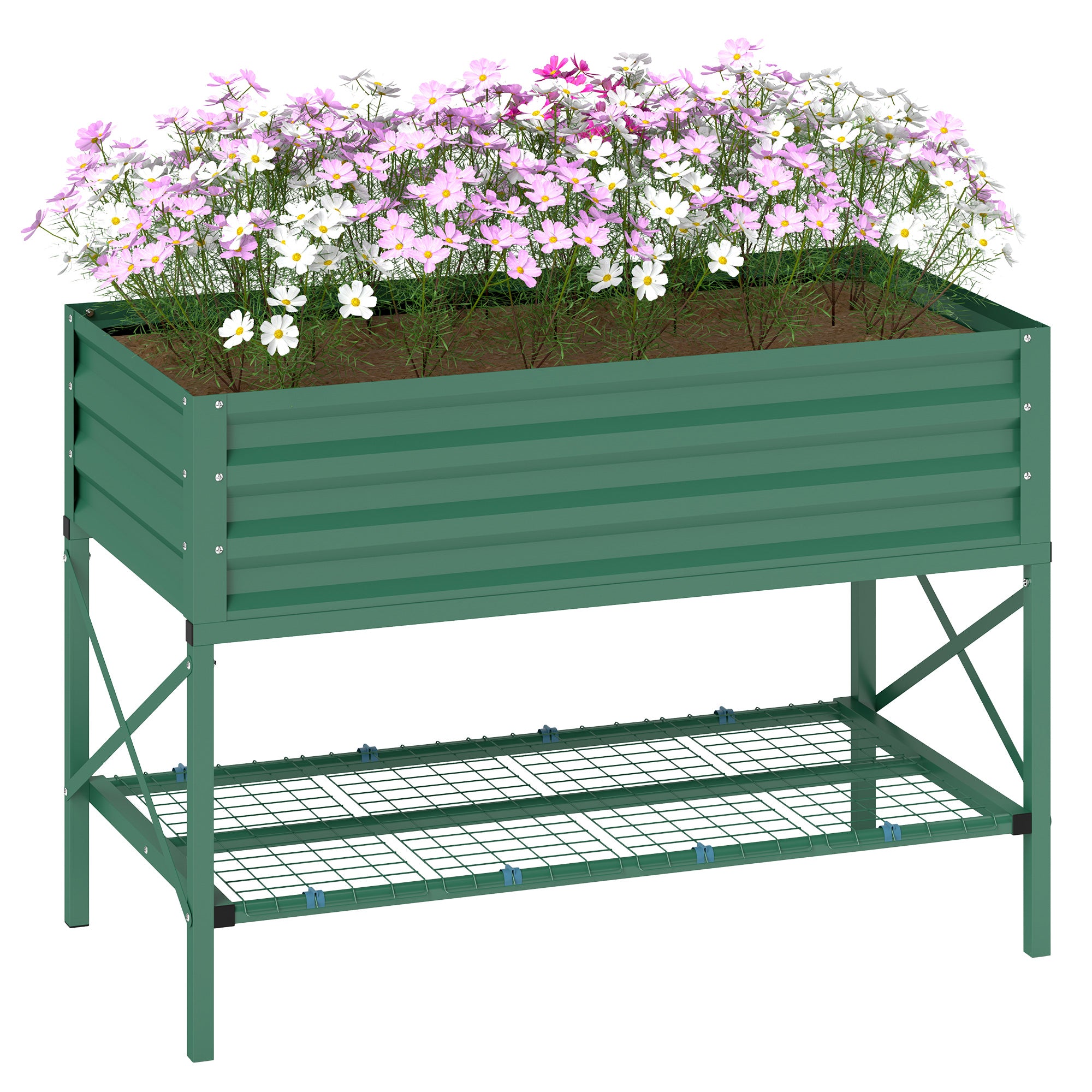 galvanized metal pot planter Outsunny 40" x 20" x 10" Raised Garden Bed for Flowers and Vegetables, Metal Raised Flower Beds with Legs, 37 gallons, Green