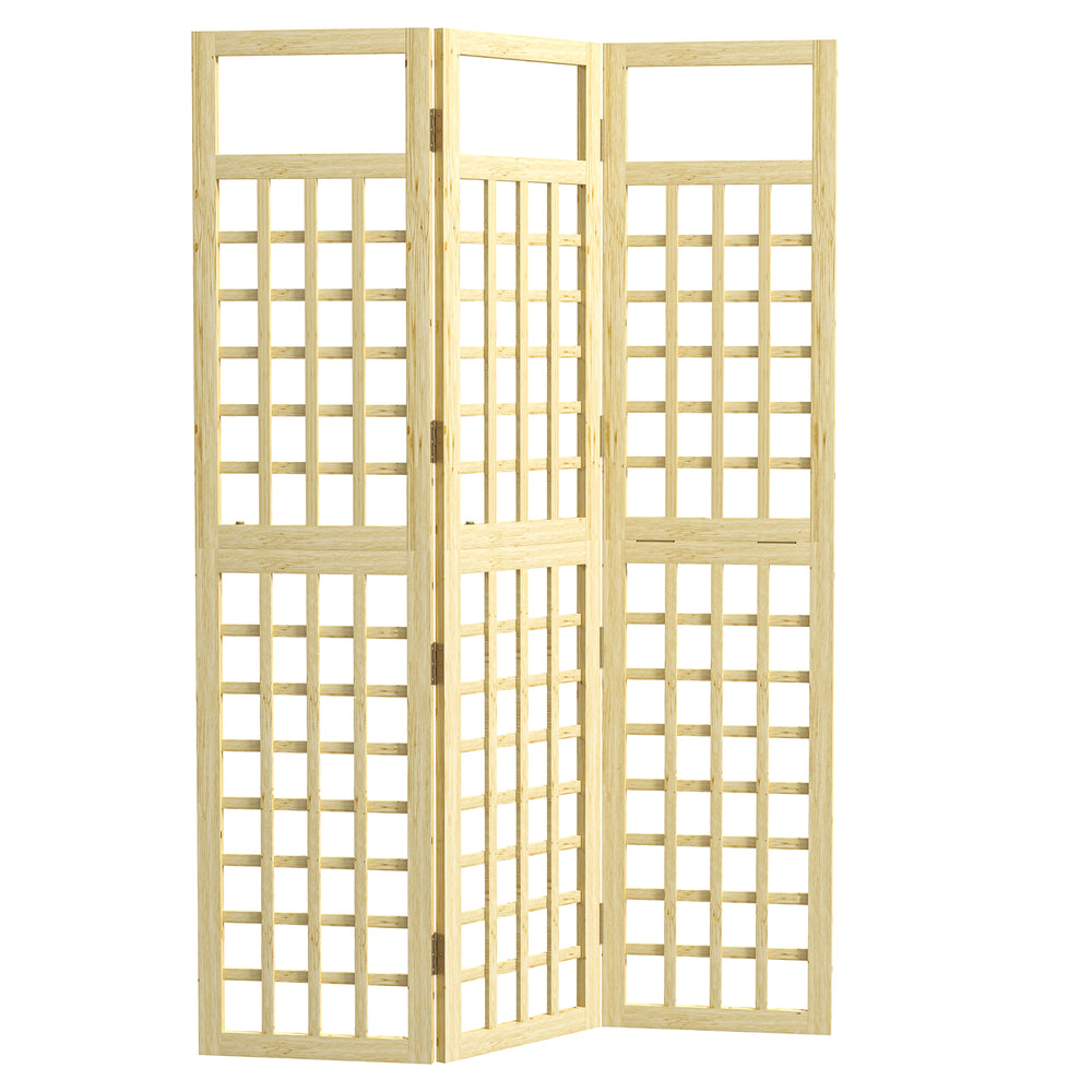 3 Panel Outdoor Wood Privacy Screen, 47.2" x 66.9" Folding Room Divider/Trellis for Home, Patio, Deck, Natural Wood