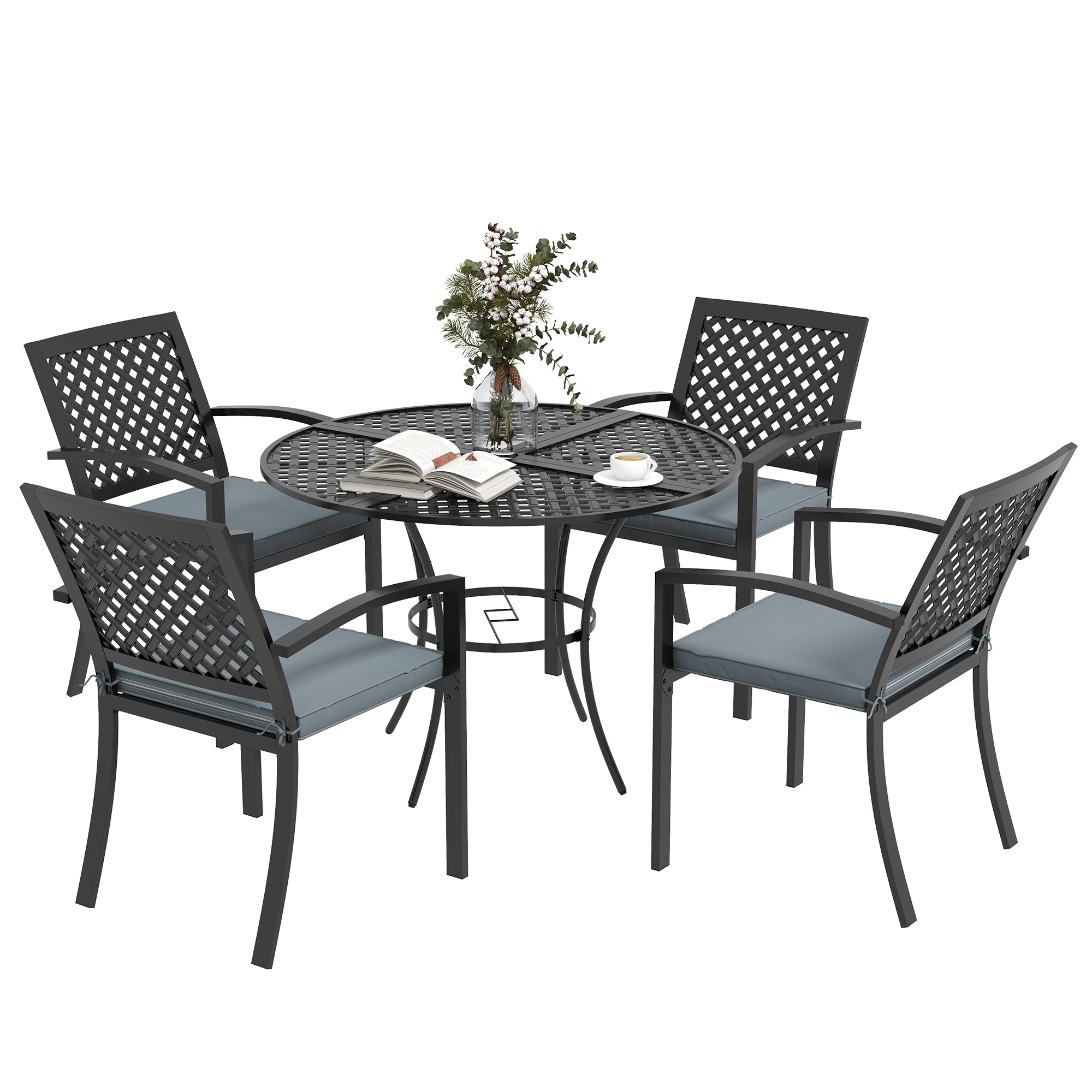 Outsunnny 5-Piece Outdoor Dining Set with Stackable Cushioned