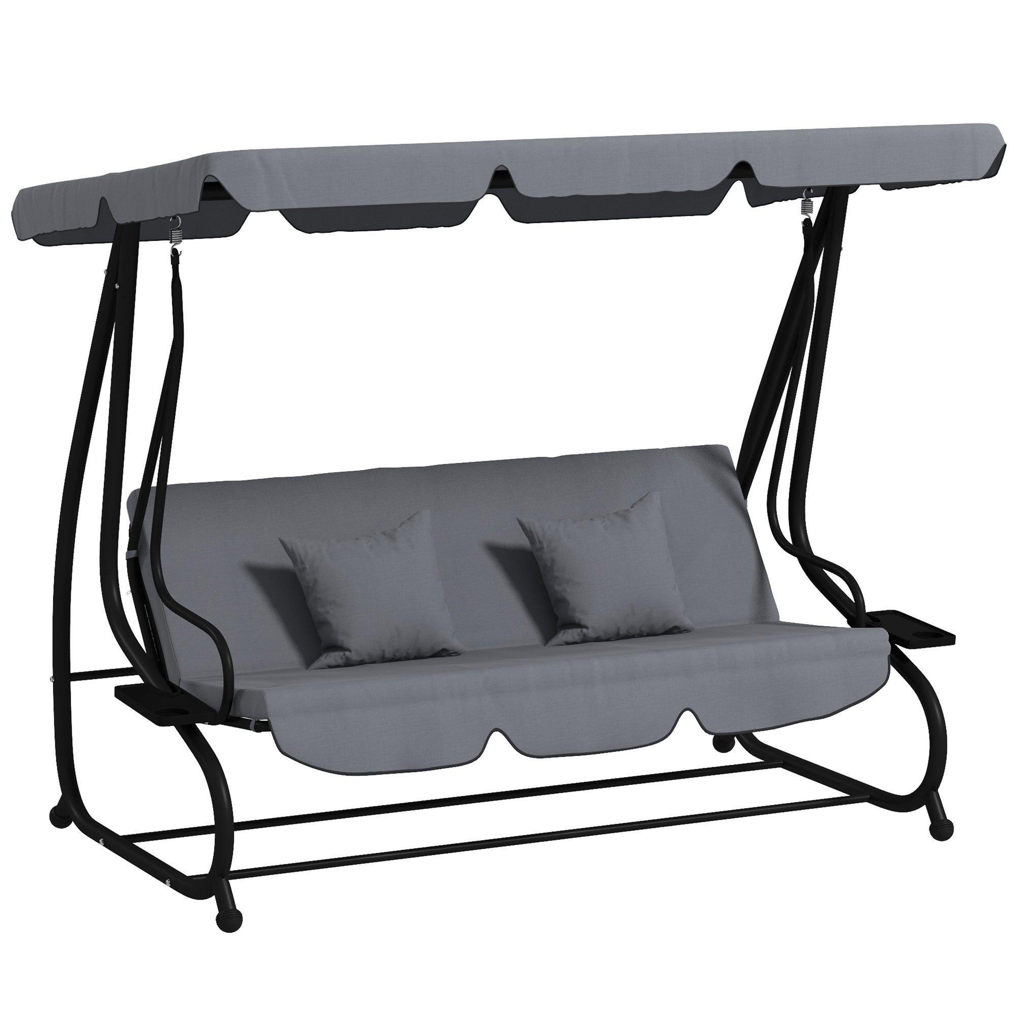 Outsunny Swing Bench Free Standing Porch with Adjustable Canopy Cushion and Pillows, image size:2000x2000