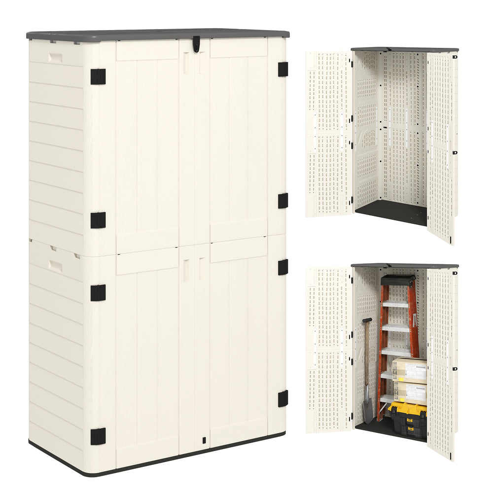 368 Gallon Outdoor Storage Cabinet Deck Box, Waterproof Horizontal Storage Shed with Openable Top and Lockable Doors for Lawnmower, Garbage Bin, Patio Accessories