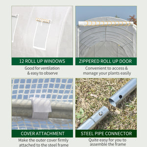 26' x 10' x 6.6' Large Walk in Tunnel Greenhouse Garden Plant Seed Green House Premium Steel Frame, White