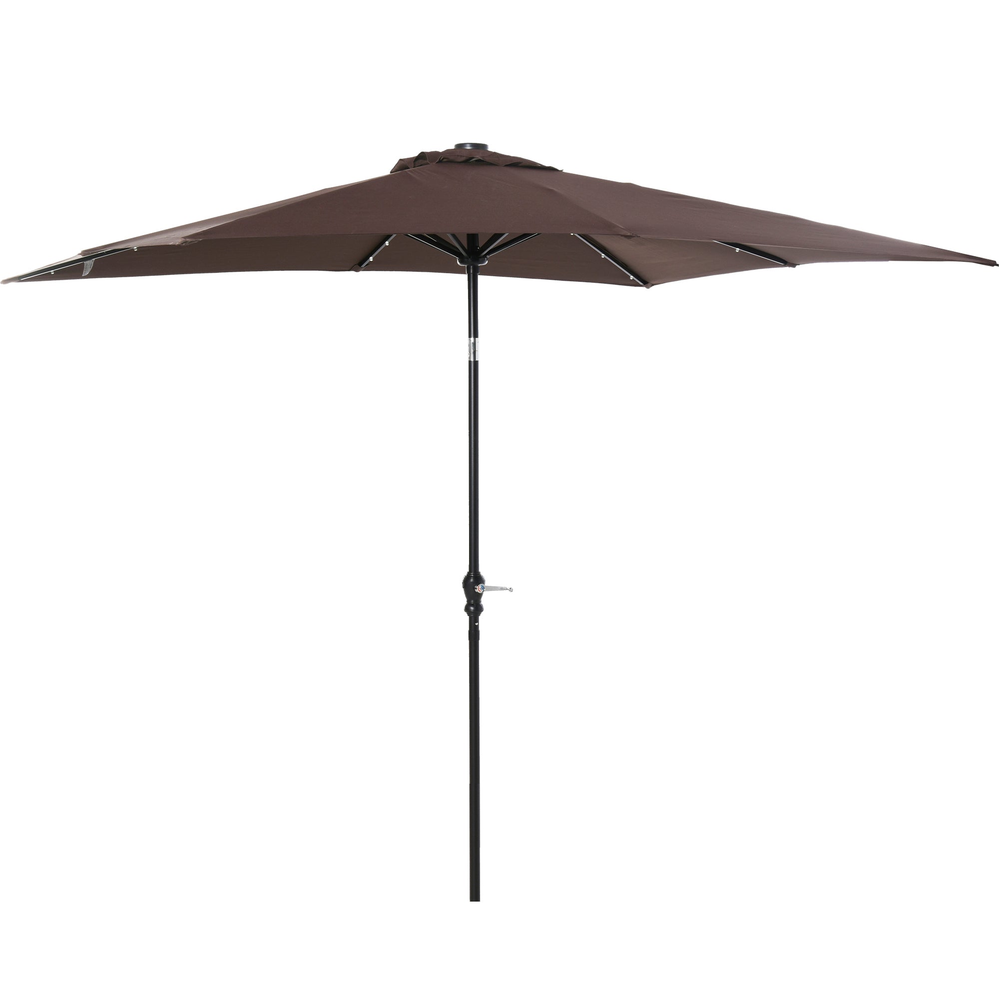 7 patio umbrella with solar led lights Outsunny 9' x 7' Patio Umbrella Outdoor Table Market Umbrella with Crank, Solar LED Lights, 45° Tilt, Push-Button Operation, for Deck, Pool, Brown