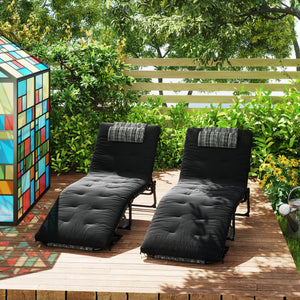2 Pieces Folding Lounge Chairs with 4-level Reclining Back, Outdoor Tanning Chair with Cushion, Sun Lounger with Breathable Mesh Fabric, Side Pocket, Headrest, Black