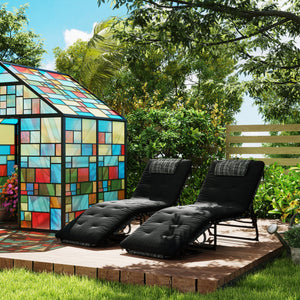 2 Pieces Folding Lounge Chairs with 4-level Reclining Back, Outdoor Tanning Chair with Cushion, Sun Lounger with Breathable Mesh Fabric, Side Pocket, Headrest, Black