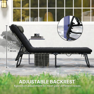 2 Pieces Folding Lounge Chairs with 4-level Reclining Back, Outdoor Tanning Chair with Cushion, Sun Lounger with Breathable Mesh Fabric, Side Pocket, Headrest, Black