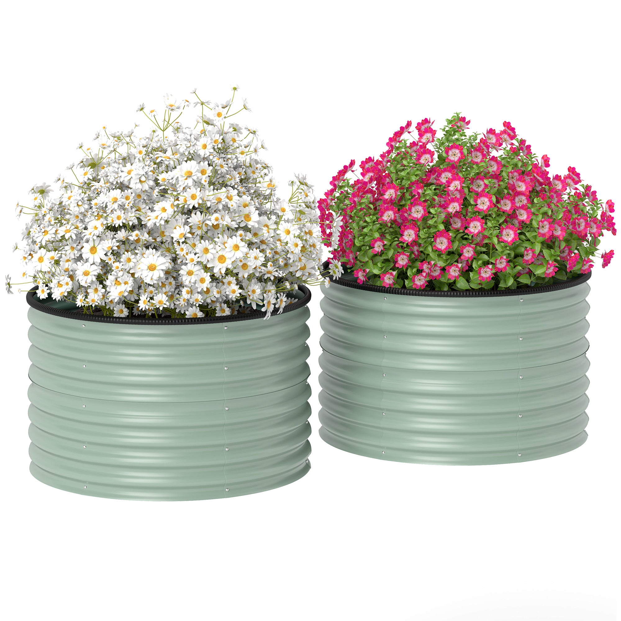 Outsunny Galvanized Raised Garden Bed Set of 2, Planters for Outdoor