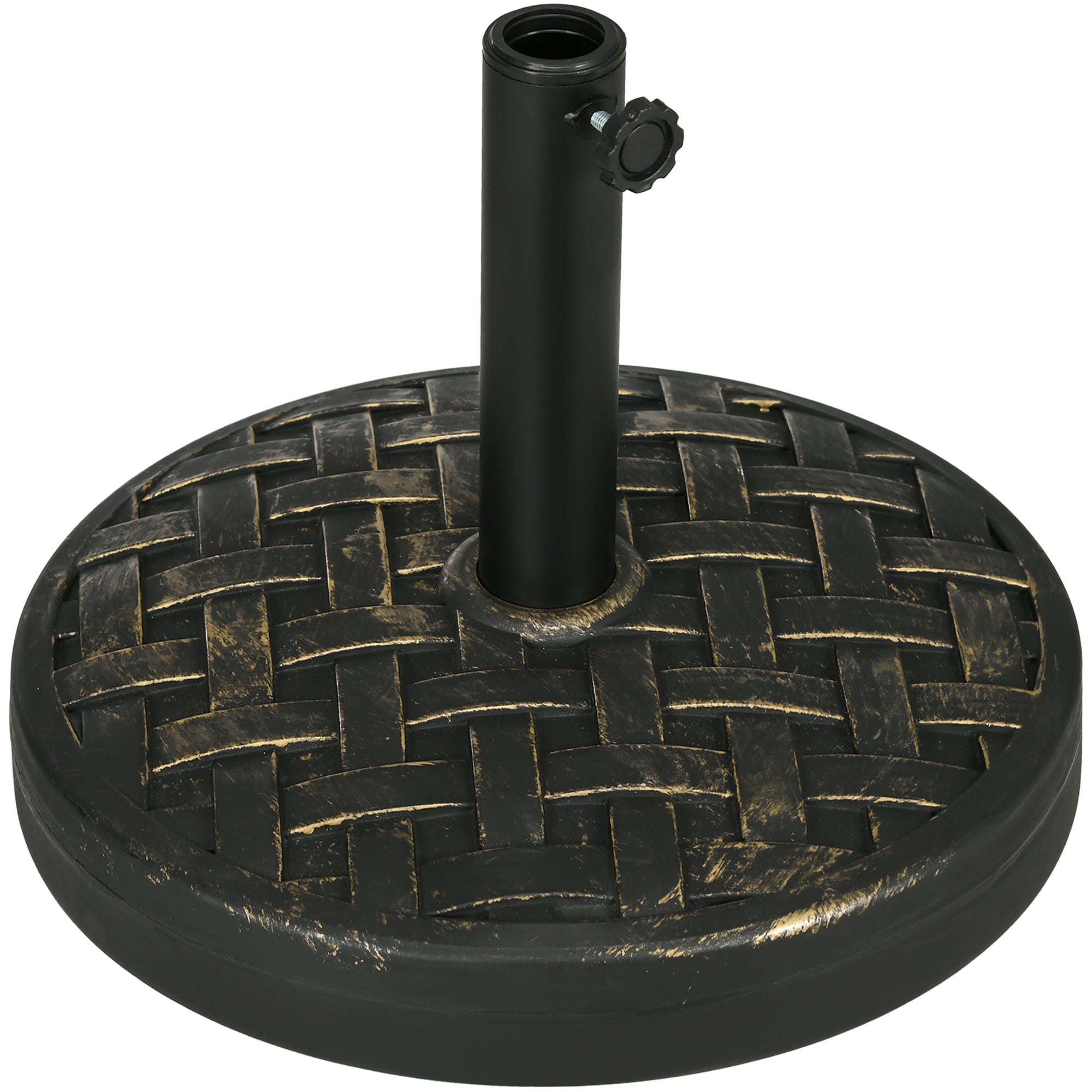 Outsunny 40lb Concrete Umbrella Base - Rattan Effect, Fits 1.5" & 1.9" Poles, Black, 17.7" Diameter