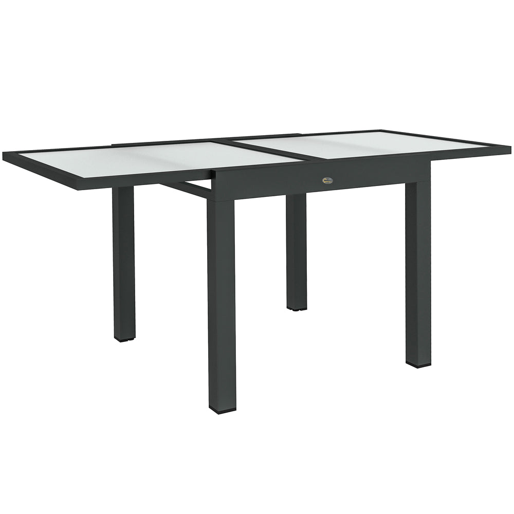 Extending Garden Table, Outdoor Dining Table with Aluminium Frame and Tempered Glass Tabletop, 80/160 x 80 x 75 cm, Black and Clear