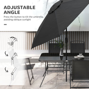 8 Piece Patio Dining Set for 6 with Umbrella, Outdoor Table and Chairs with 6 Folding Chairs with Mesh Seat and Rectangle Dining Table with Umbrella Hole, Black