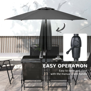 8 Piece Patio Dining Set for 6 with Umbrella, Outdoor Table and Chairs with 6 Folding Chairs with Mesh Seat and Rectangle Dining Table with Umbrella Hole, Black