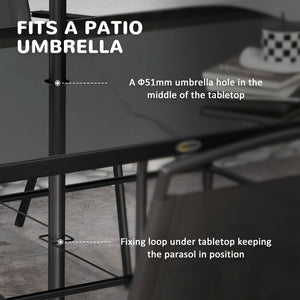 8 Piece Patio Dining Set for 6 with Umbrella, Outdoor Table and Chairs with 6 Folding Chairs with Mesh Seat and Rectangle Dining Table with Umbrella Hole, Black