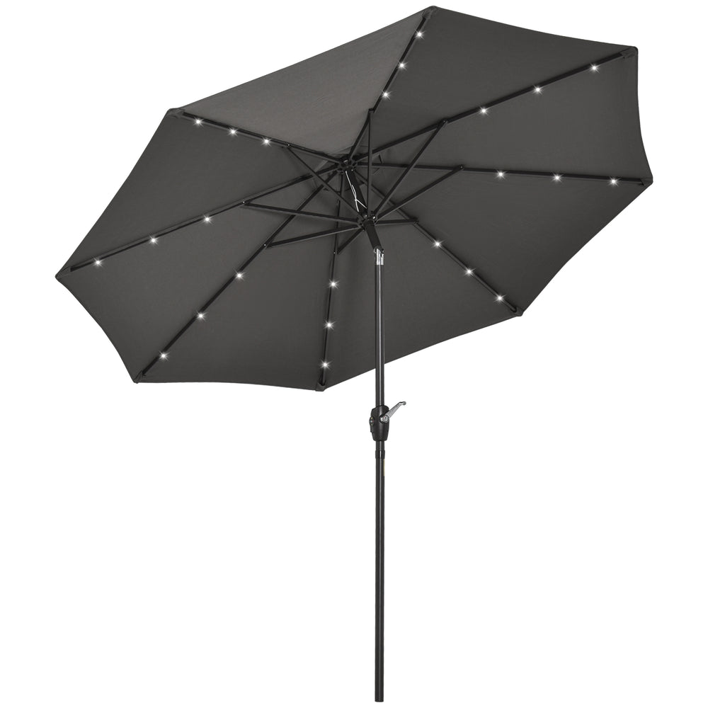 8.8 ft Patio Umbrella, Solar Powered Outdoor Market Table Umbrella with Adjustable LED Lights, Tilt and Crank for Garden, Backyard, Deck, Dark Grey