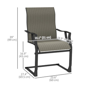 Patio Chairs Set of 2, C Spring Motion Outdoor Dining Chairs with High Back, Armrests, All Weather Breathable Fabric, Metal Frame, for Porch, Deck, Yard, Garden, Lawn