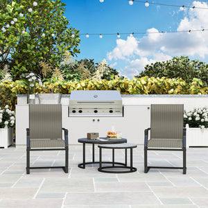 Patio Chairs Set of 2, C Spring Motion Outdoor Dining Chairs with High Back, Armrests, All Weather Breathable Fabric, Metal Frame, for Porch, Deck, Yard, Garden, Lawn