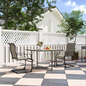 Patio Chairs Set of 2, C Spring Motion Outdoor Dining Chairs with High Back, Armrests, All Weather Breathable Fabric, Metal Frame, for Porch, Deck, Yard, Garden, Lawn