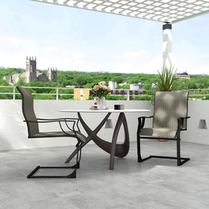 Patio Chairs Set of 2, C Spring Motion Outdoor Dining Chairs with High Back, Armrests, All Weather Breathable Fabric, Metal Frame, for Porch, Deck, Yard, Garden, Lawn