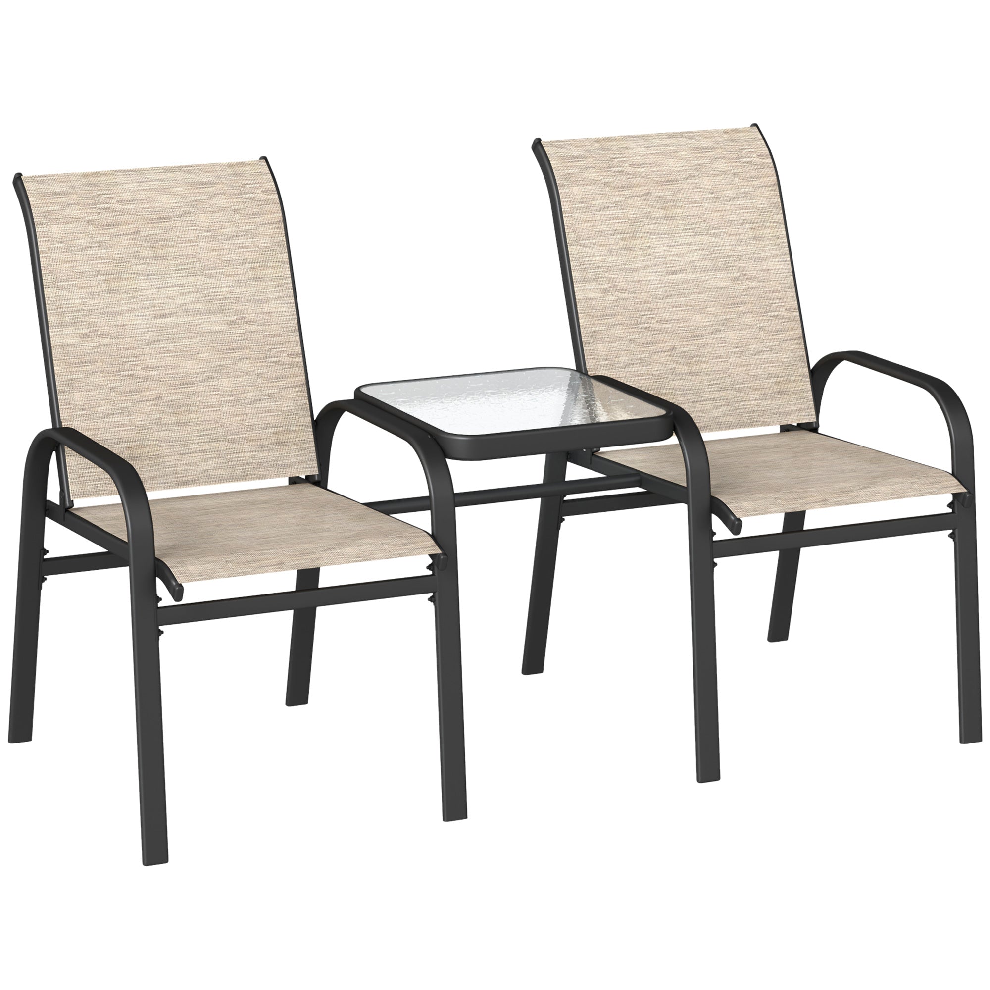Outsunnny Outdoor Patio Loveseat, Outdoor Bench with Glass Table