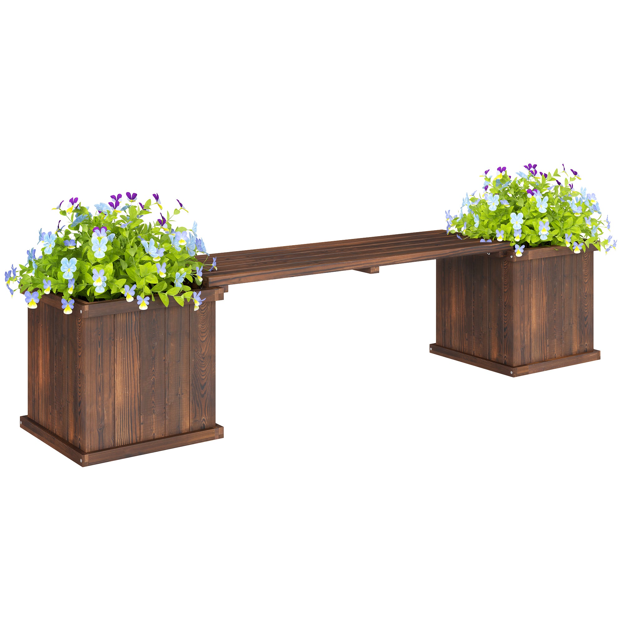 planter pot with wood stand Outsunny Wooden Planter & Bench Combination, 69.25" x 15" x 15.75", Carbonized