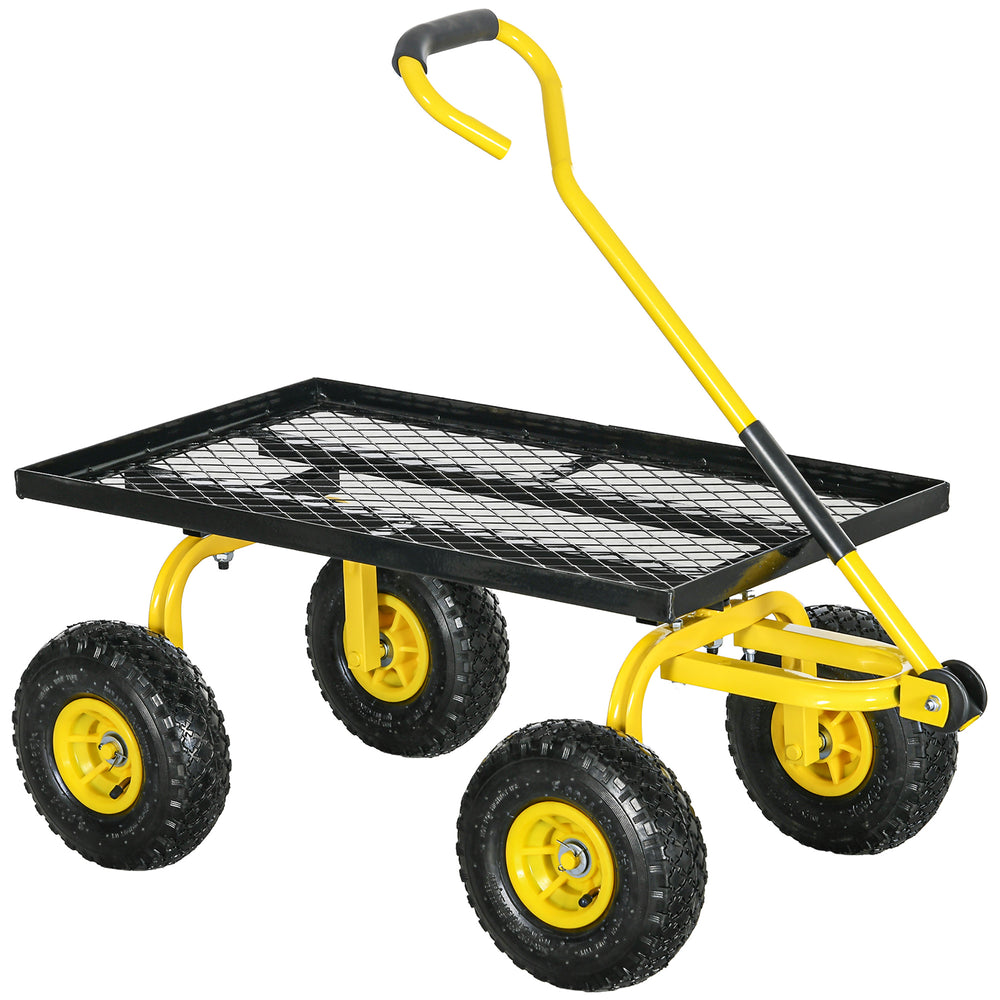 Heavy Duty Garden Wagon Cart, Utility Wagon Cart with Metal Frame, 10" Wheels and 180° Rotating Handle, 330 lbs Capacity, for Garden, Beach, Lawn, Yellow