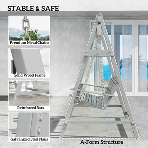 2 Seater Garden Swing Seat Larch Wood Swing Chair Hammock Bench Lounger - Grey