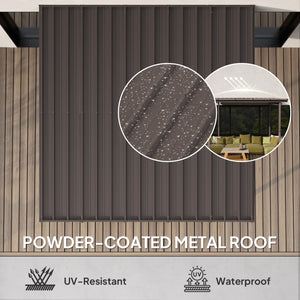 3 x 3(m) Garden Pergola with Waterproof Metal Roof, Lean to Pergola Hardtop Gazebo, Wind-resistant Outdoor Sun Shade, Easy to Assemble