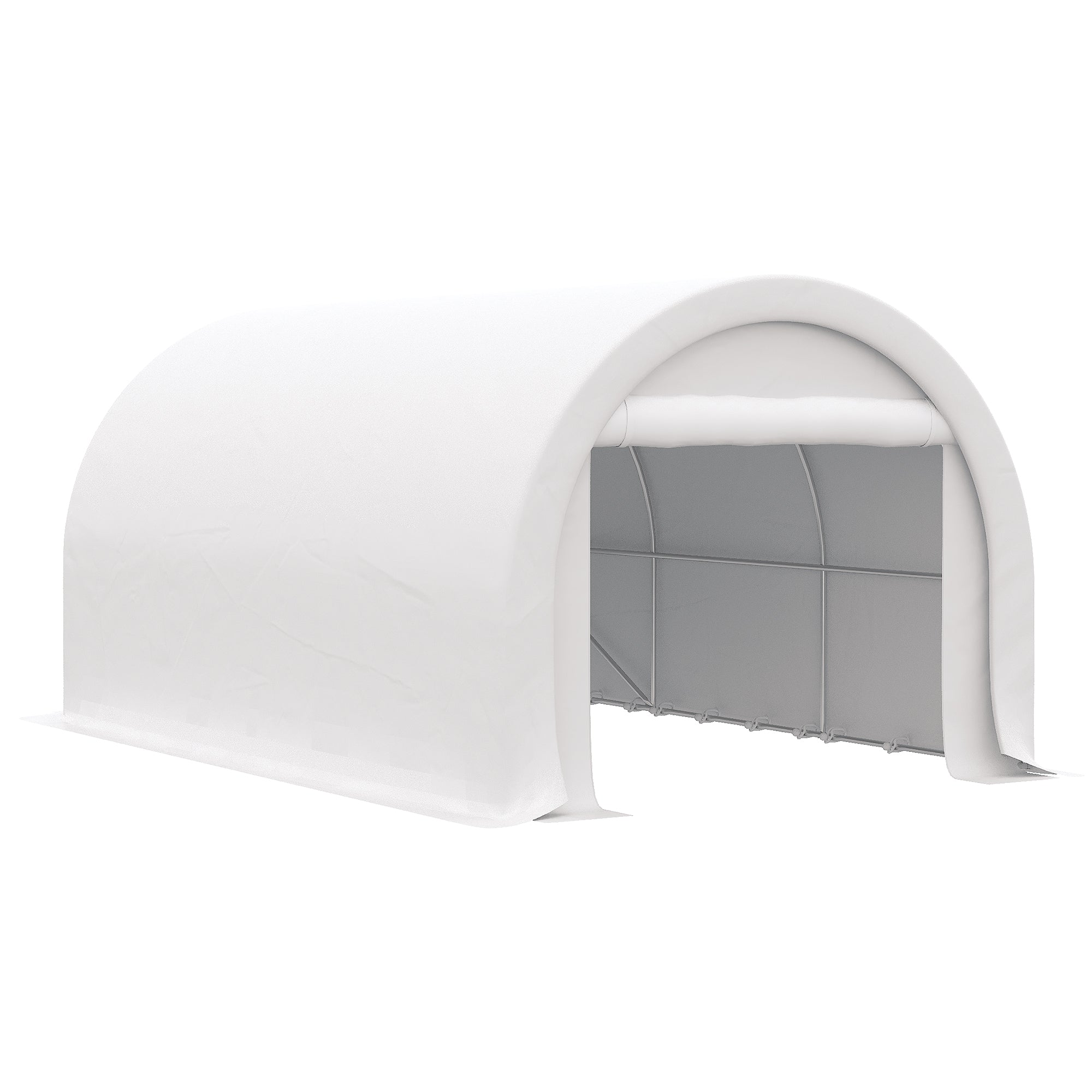 tente abri voiture Abri de voiture Outsunnny 3 x 4,8 m, garage/tente de rangement portable et robuste avec grande porte zippée, bâche en polyéthylène anti-UV pour voiture, bateau, moto, vélo, outils de jardin, blanc