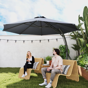 11FT Cantilever Patio Umbrella, Aluminium Offset Hanging Umbrella with 8 Ribs, 360° Rotation, Easy Adjustment for Garden, Deck, Yard and Pool, UPF 50+, Grey