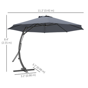 11FT Cantilever Patio Umbrella, Aluminium Offset Hanging Umbrella with 8 Ribs, 360° Rotation, Easy Adjustment for Garden, Deck, Yard and Pool, UPF 50+, Grey