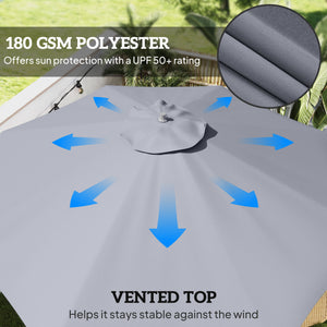 11FT Cantilever Patio Umbrella, Aluminium Offset Hanging Umbrella with 8 Ribs, 360° Rotation, Easy Adjustment for Garden, Deck, Yard and Pool, UPF 50+, Grey