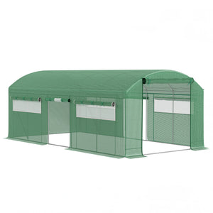 19.5' x 10' x 7.5' Walk-in Tunnel Greenhouse with 3 Roll-Up Doors and Large Mesh Windows, Outdoor Green House, Plant Hot House Tent with Galvanized Steel Frame, Green