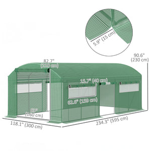 19.5' x 10' x 7.5' Walk-in Tunnel Greenhouse with 3 Roll-Up Doors and Large Mesh Windows, Outdoor Green House, Plant Hot House Tent with Galvanized Steel Frame, Green