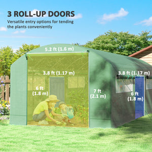 19.5' x 10' x 7.5' Walk-in Tunnel Greenhouse with 3 Roll-Up Doors and Large Mesh Windows, Outdoor Green House, Plant Hot House Tent with Galvanized Steel Frame, Green