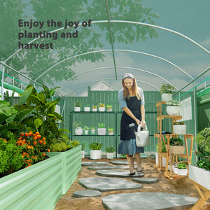 19.5' x 10' x 7.5' Walk-in Tunnel Greenhouse with 3 Roll-Up Doors and Large Mesh Windows, Outdoor Green House, Plant Hot House Tent with Galvanized Steel Frame, Green