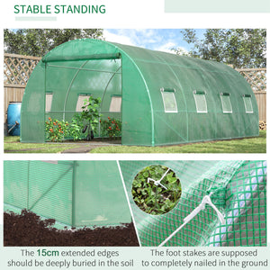 Walk-in Tunnel Greenhouse, 19 x 10 x 6.6 ft Hoop House with Zipped Roll-Up Door and 8 Mesh Windows, Outdoor Greenhouse with Galvanised Steel Frame, Green